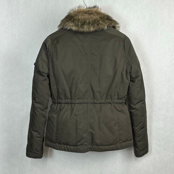 Hollister Womens Down Coat Sz Small Removable Faux Fur Collar Button & Zip Front - Picture 6 of 11
